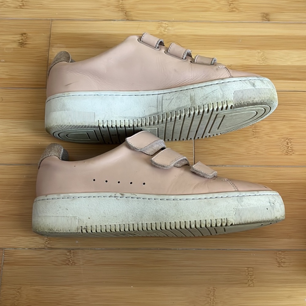 Sandro Paris Velcro Low Top Platform Sneakers In Light Pink Leather View 4